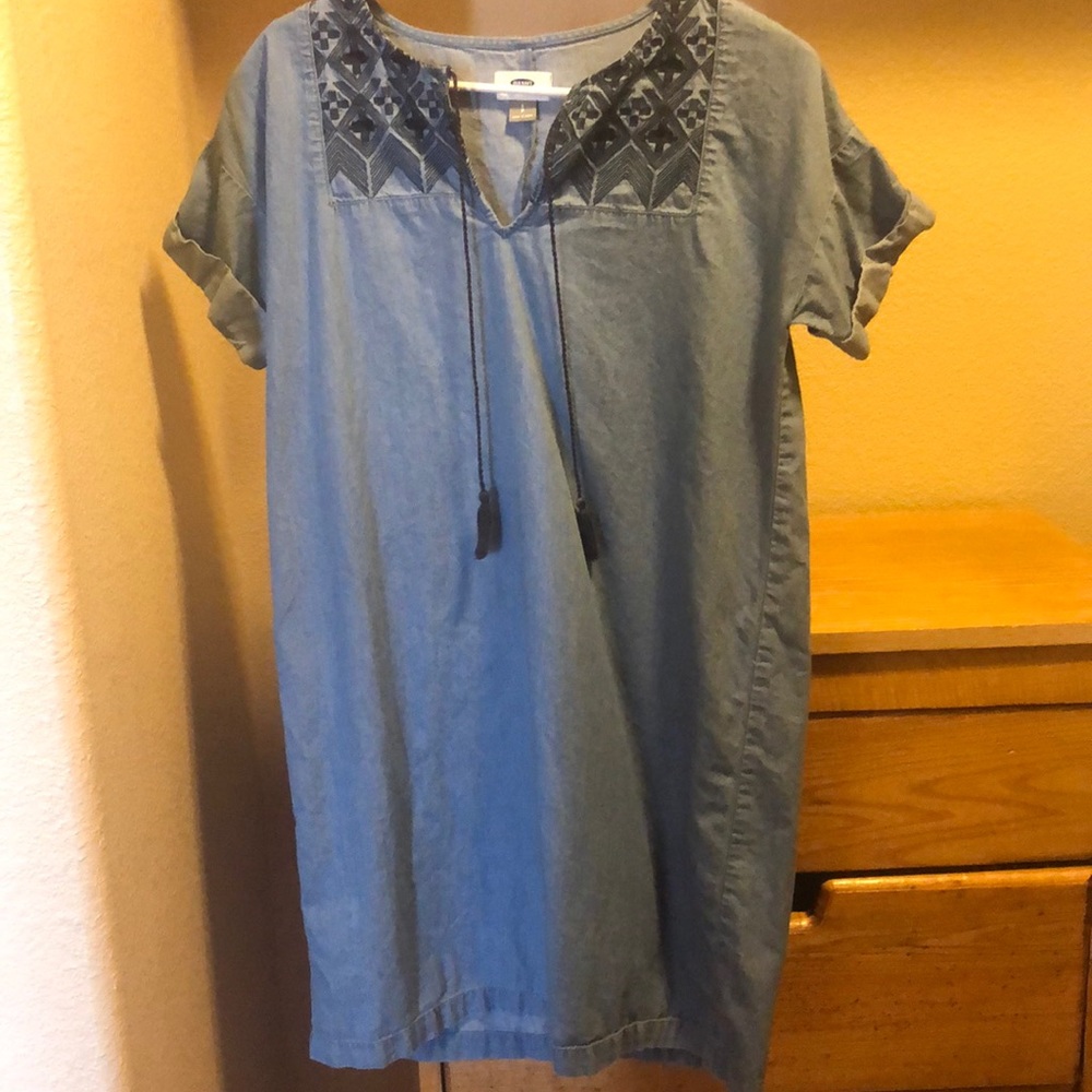 Chambray sheath dress with boho detailing